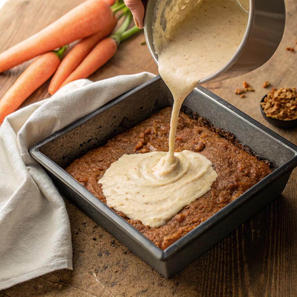 Batter for low carb carrot cake being poured into a pan