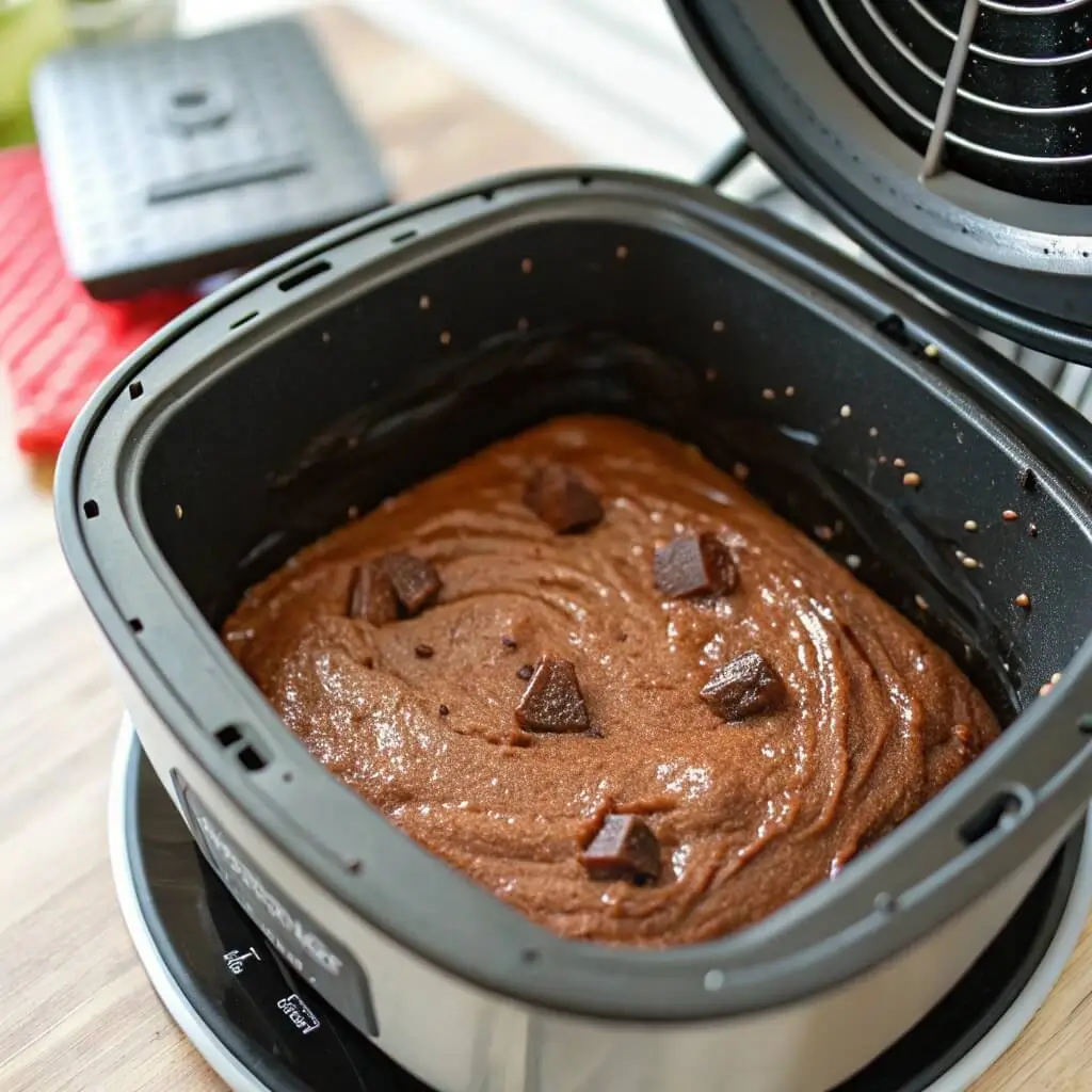 2 Ingredient Fudgy Brownies (The Easiest Zero-Carb Treat You'll Love!) 10 2 ingredient brownie batter in air fryer pan