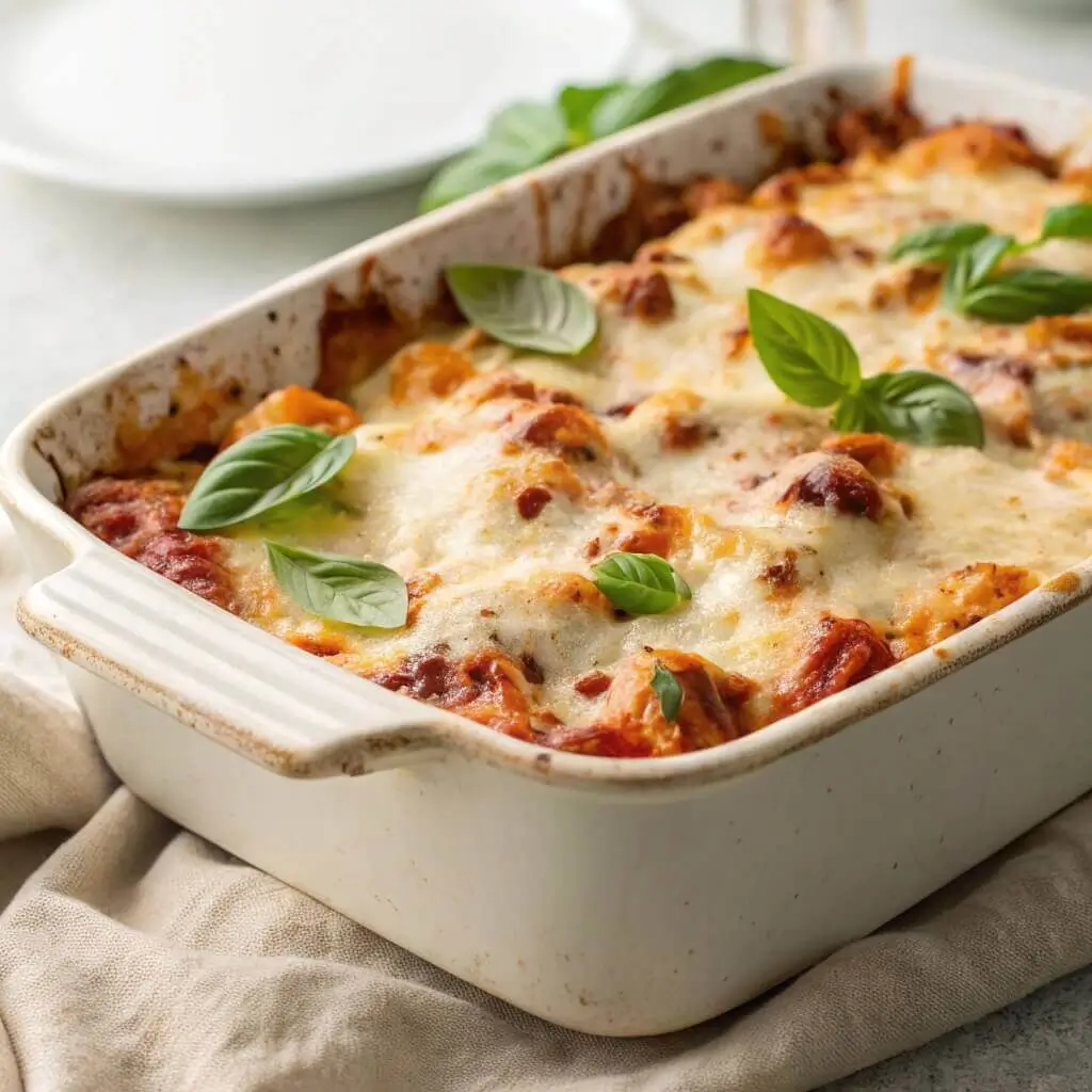 Dump and bake pasta casserole fresh from oven
