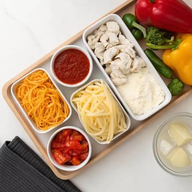 Ingredients for dump and bake pasta casserole