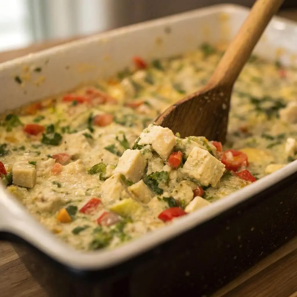 Stirring ingredients in dump and bake casserole