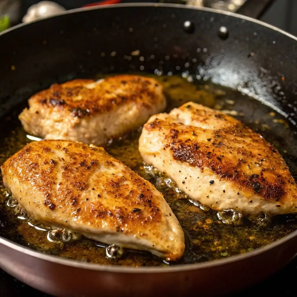 Searing chicken breasts for creamy chicken spinach