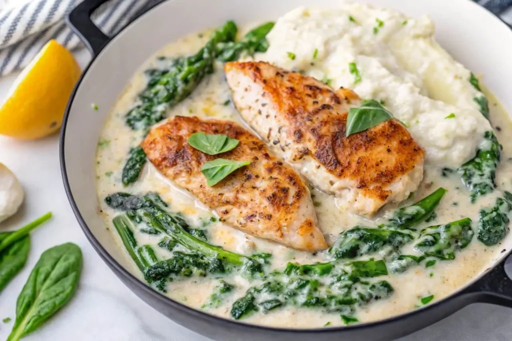 Creamy chicken spinach with low-carb sides