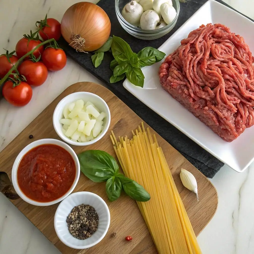 Ingredients for spaghetti meat sauce recipe