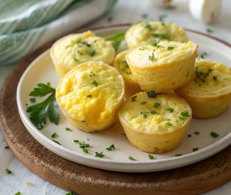 Cottage cheese egg bites served on a plate with herbs
