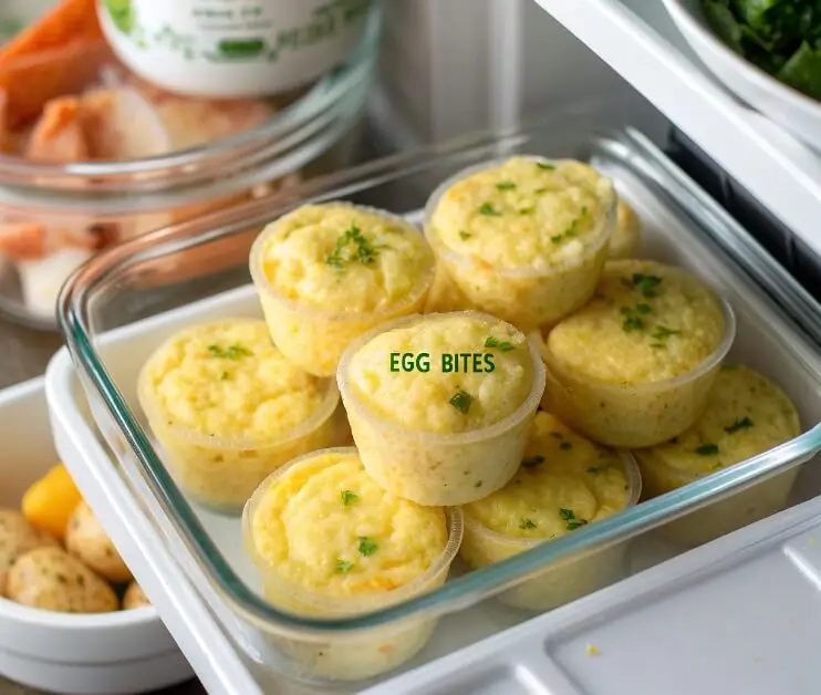 Cottage cheese egg bites stored in meal prep containers