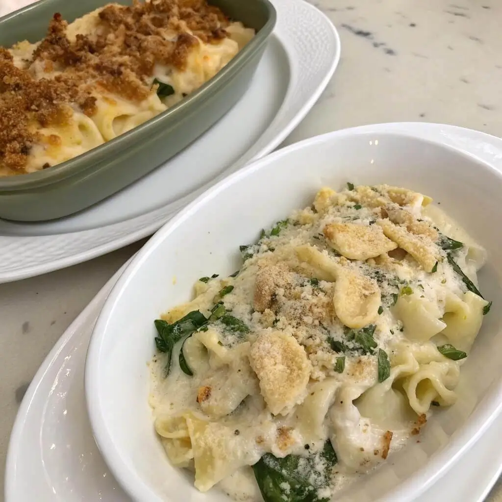 Healthy and classic versions of Chicken Alfredo Tortellini Casserole