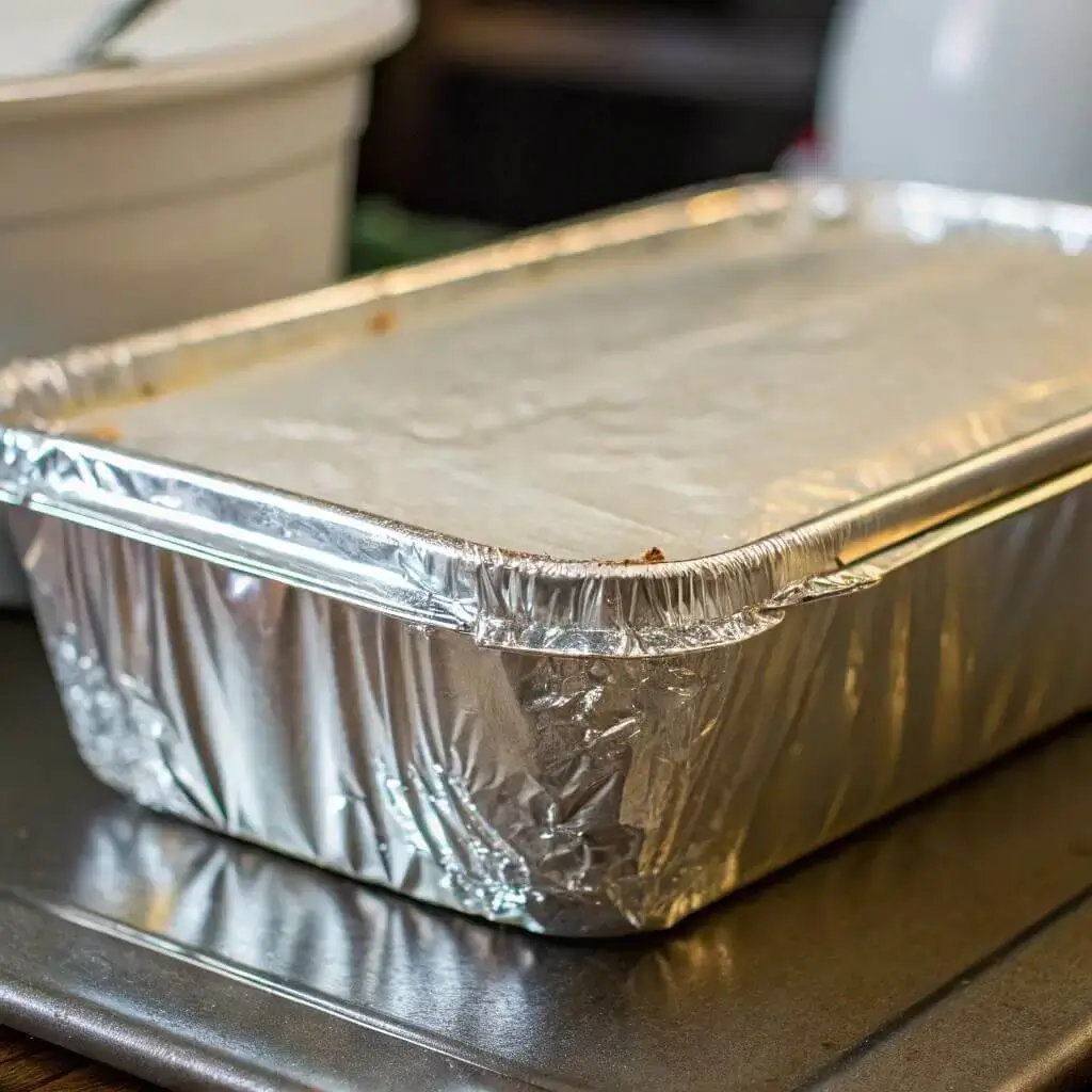 Ground beef casserole wrapped for freezing