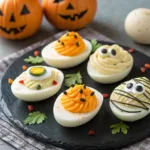 Halloween Deviled Eggs on a serving platter