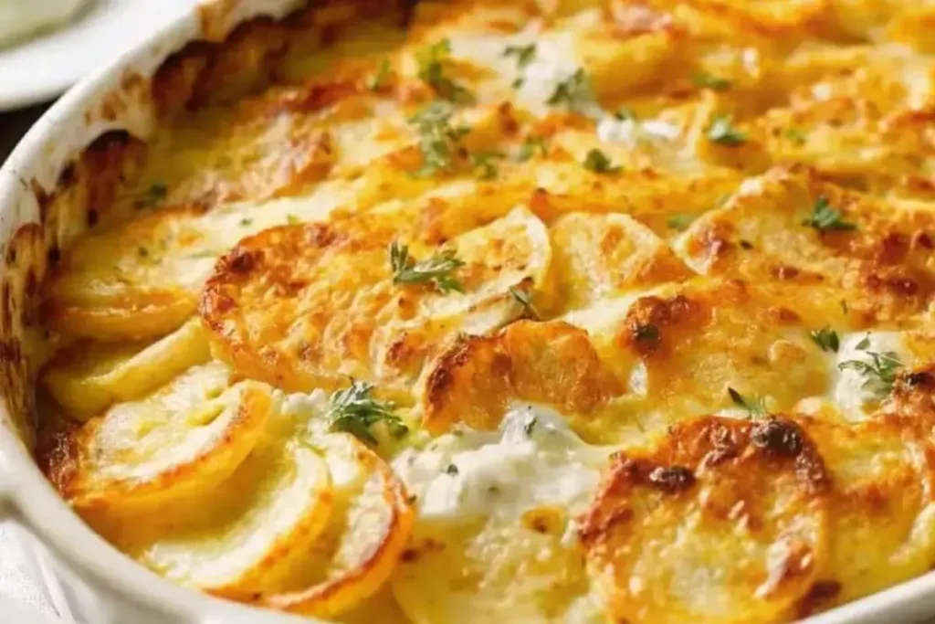 3-Ingredient Holiday Ranch Potato Casserole baked golden and creamy