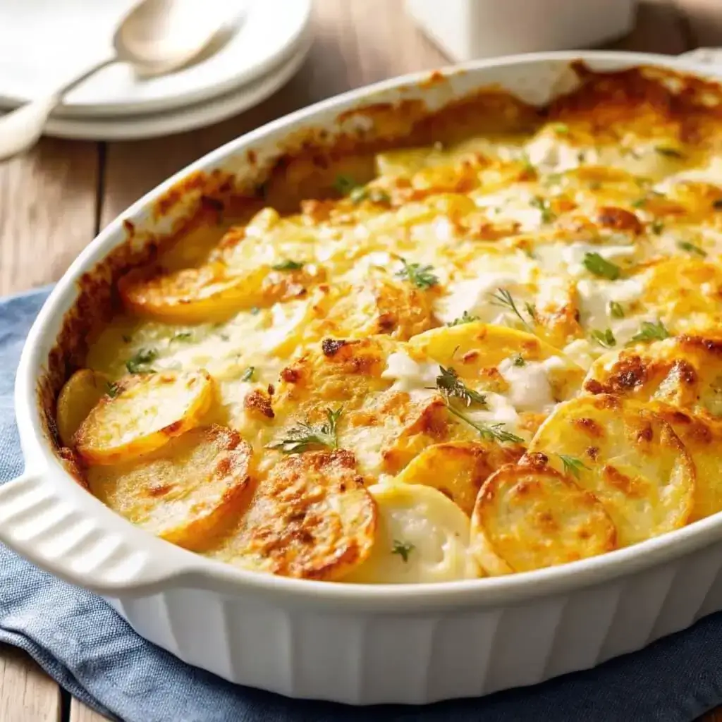 3-Ingredient Holiday Ranch Potato Casserole baked golden and creamy