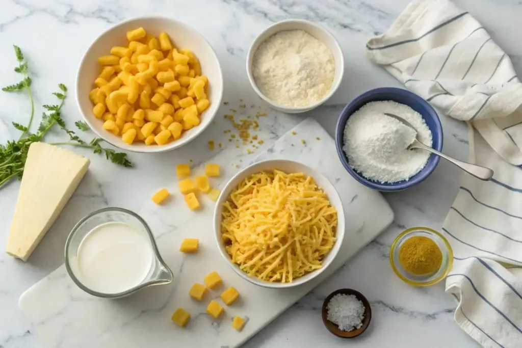 Ingredients for Oven-Baked Macaroni and Cheese with Silky Cheddar-Gruyère Sauce